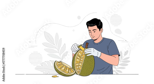 Illustration Of A Man Preparing Jackfruit With Great Detail And Accuracy