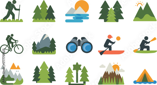 Outdoor Adventure and Nature Icons Keywords: outdoor, adventure, nature, hiking, cycling