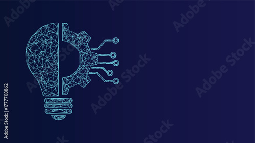 Futuristic Innovation: Abstract Light Bulb and Gear Combination with Circuit Board Elements in Blue Hues - Symbolizing Technology, Ideas, and Progress 
