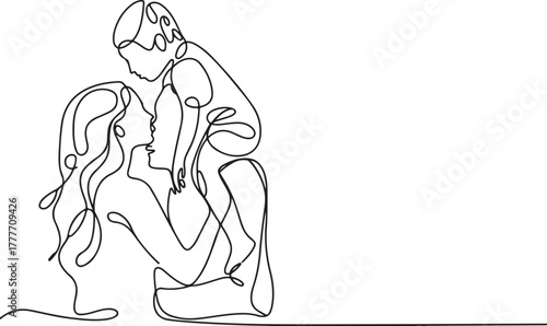 Continuous Line Art Mother Daughter Embrace Minimalistic Family Bond Drawing