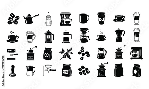 Home barista coffee icons set