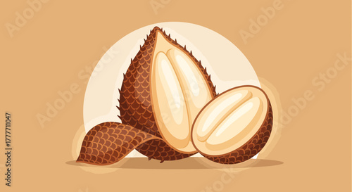 Illustration Of A Salak Fruit in Artistic Style With Brown Tones and Beige Backround