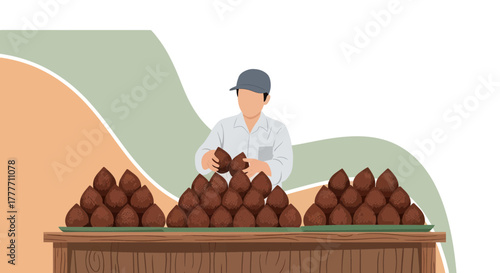 Illustration Of A Salak Fruit Seller Selling Freshly Harvested Salak Fruits At A Market