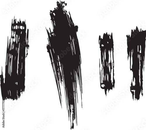 Brush set. Vector black paint brush spots, highlighter lines or felt-tip pen marker. Ink smudge abstract shape stains and smear set with texture