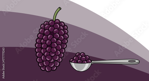 Illustration Of Purple Grapes, Spoonful, and Complementary Minimalist Artistic Background