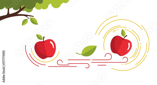 Illustration Of Apples Falling From A Tree Depicting Freshness And Natural Aspects of Fruit