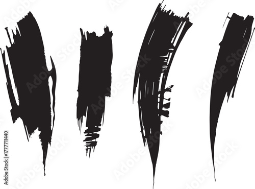 Brush set. Vector black paint brush spots, highlighter lines or felt-tip pen marker. Ink smudge abstract shape stains and smear set with texture