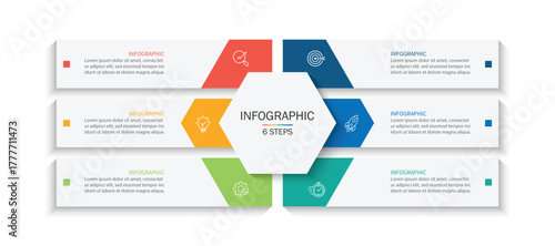 Business infographic template. 6 Step timeline journey. Process diagram, Infographic elements vector illustration.