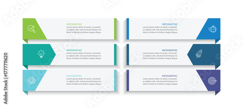 Business infographic template. 6 Step timeline journey. Process diagram, Infographic elements vector illustration.