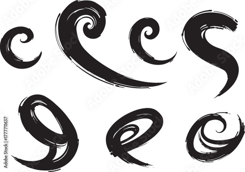 Brush set. Vector black paint brush spots, highlighter lines or felt-tip pen marker. Ink smudge abstract shape stains and smear set with texture