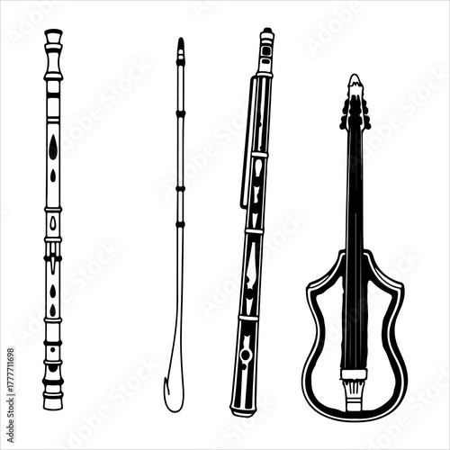 Studio Portrait of a Timeless Flute Instrument, Emphasizing Polished Wooden Craftsmanship and Acoustic Orchestra Sound for Classic Music Heritage Artistry.