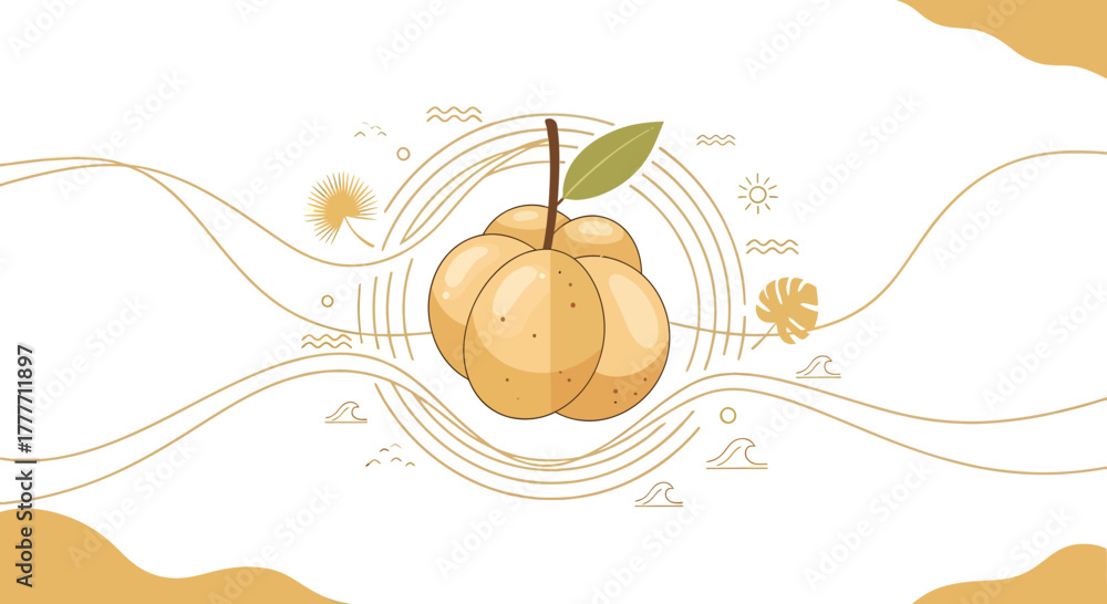Obraz premium Illustration Of Fruity Longan Cluster With Decorative Tropical Elements Background