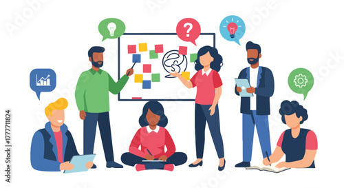 Innovative Team Brainstorming Session With Diverse Individuals Collaborating Dynamically