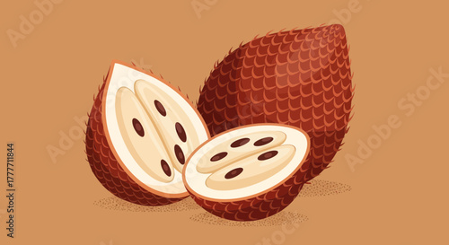 Illustration Of Freshly Cut Salak Fruits Against Sepia Background For Healthy Eating