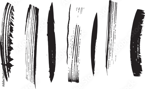 Brush set. Vector black paint brush spots, highlighter lines or felt-tip pen marker. Ink smudge abstract shape stains and smear set with texture