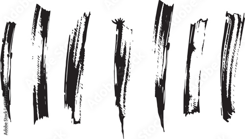 Brush set. Vector black paint brush spots, highlighter lines or felt-tip pen marker. Ink smudge abstract shape stains and smear set with texture