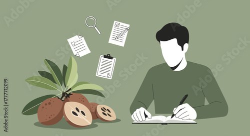 Illustration Of Man Planning With The Sapodilla Fruit And Its Related Concept