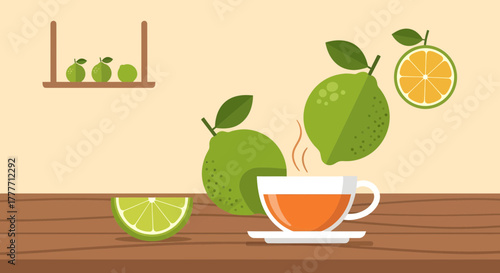 Invigorating Lime Tea Illustration Depicting Freshness and Refreshment in a Stylized Design