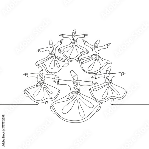 Whirling dervishes dancing in traditional attire on white background Concept of idea design for t-shirt  