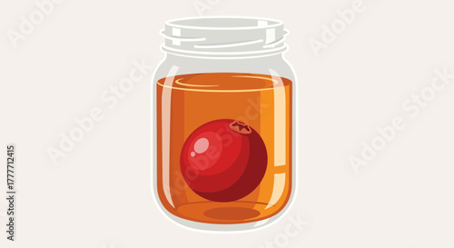 Jar Illustration With Fresh Orange Liquid And A Vibrant Red Fruit Inside The Glass