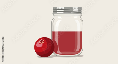 Jar Of Delicious Cranberry Juice And Fresh Berries On A Simple Background