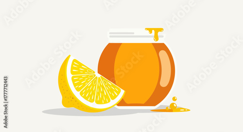 Jar Of Honey With Lemon Slice: A Delicious And Healthy Food Concept
