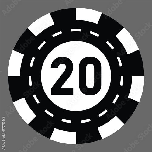 Poker chips icons vector set. Casino poker chip symbol. Gamble graphic elements collection. Gambling coins, tokens with card signs, poker chips.