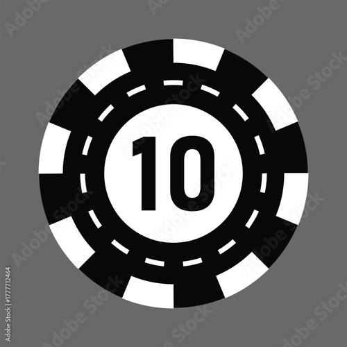 Poker chips icons vector set. Casino poker chip symbol. Gamble graphic elements collection. Gambling coins, tokens with card signs, poker chips.