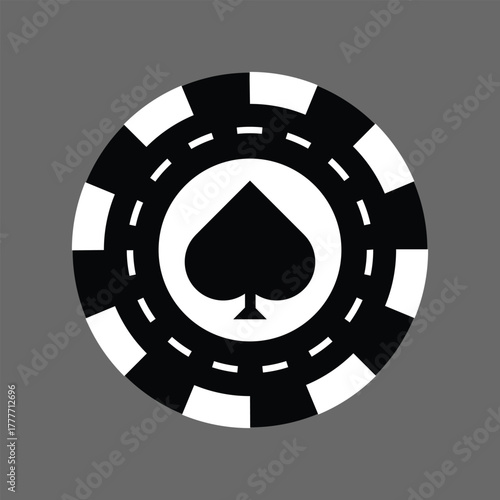 Poker chips icons vector set. Casino poker chip symbol. Gamble graphic elements collection. Gambling coins, tokens with card signs, poker chips.