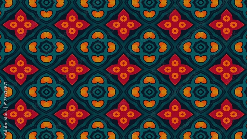 Colorful abstract seamless pattern with repeating geometric floral shapes for design elements
