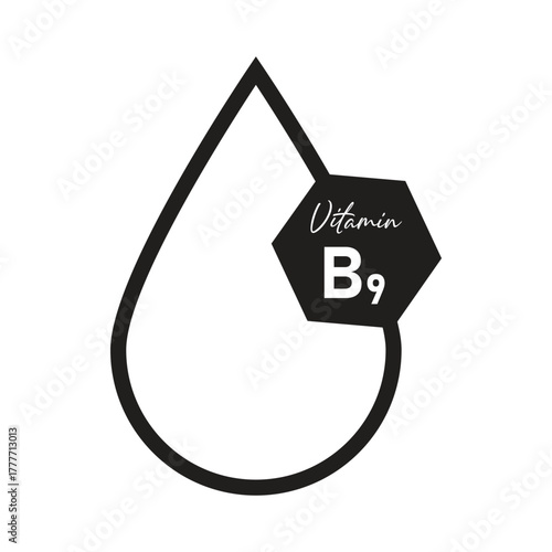 Vitamin B9 vector icon. Vector icon for health. Icon vitamin pill.
