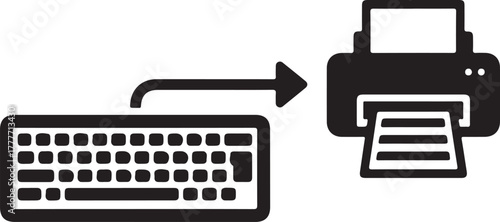 Keyboard and printer vector icon connecting with arrow symbol concept