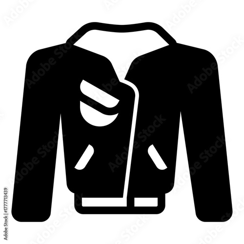 Leather jacket with sleeves and pockets solid icon, autumn clothing concept. Vector graphics. Vest for men, clothes sign on white background, style icon mobile or web design.