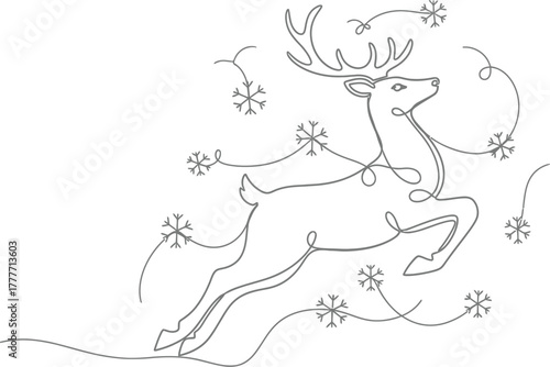 Elegant christmas reindeer illustration with snowflakes in a minimalist line art style
