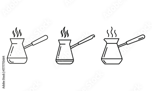 Home barista turkish coffee pot line icons