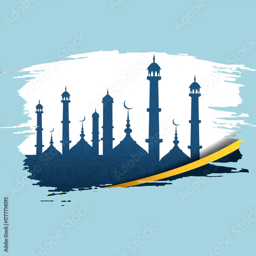 Canvas Print Serene mosque silhouette against a soft blue sky with abstract brushstrokes