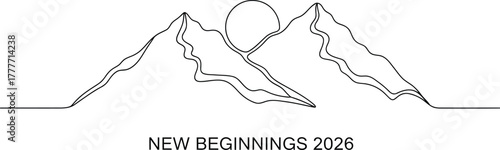 Minimalist mountain range with sun illustration representing new beginnings in 2026