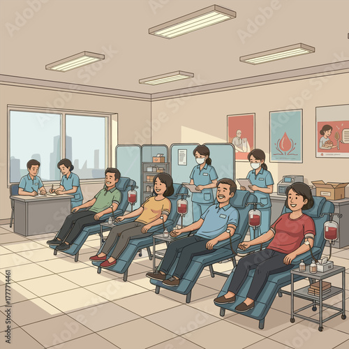 A Vibrant Community Blood Donation Event Highlighting Compassion, Volunteer Spirit, Medical Care, and the Collective Power of Saving Lives Together