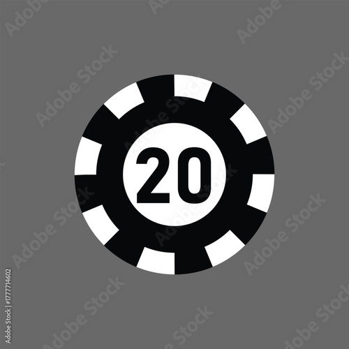 Poker chips icons vector set. Casino poker chip symbol. Gamble graphic elements collection. Gambling coins, tokens with card signs, poker chips.