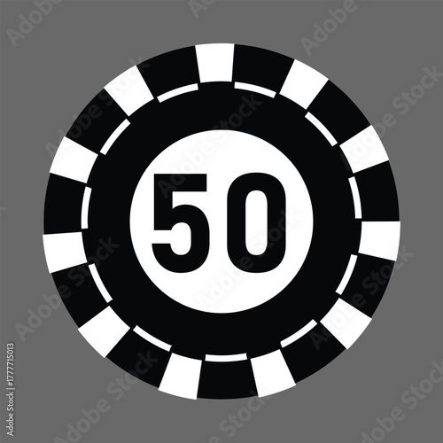 Poker chips icons vector set. Casino poker chip symbol. Gamble graphic elements collection. Gambling coins, tokens with card signs, poker chips.