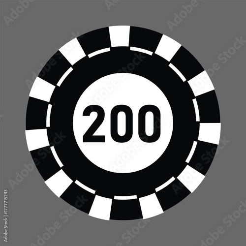 Poker chips icons vector set. Casino poker chip symbol. Gamble graphic elements collection. Gambling coins, tokens with card signs, poker chips.