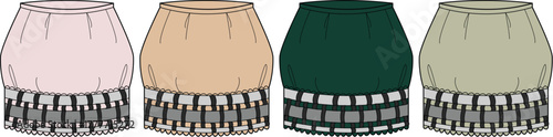 Collection of Skirt Designs with Geometric Trim in Various Colors for Fashion Design