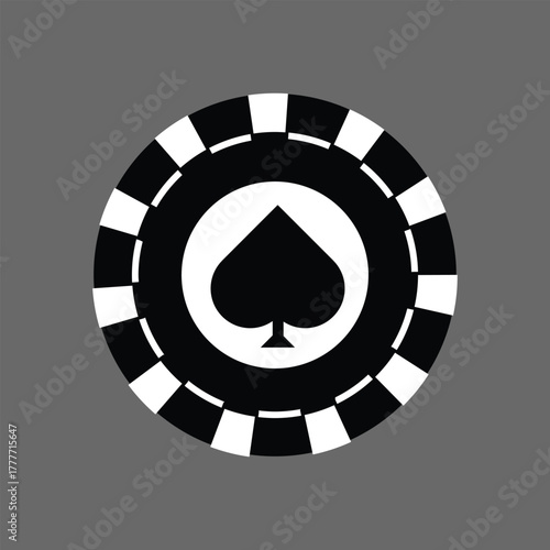 Poker chips icons vector set. Casino poker chip symbol. Gamble graphic elements collection. Gambling coins, tokens with card signs, poker chips.