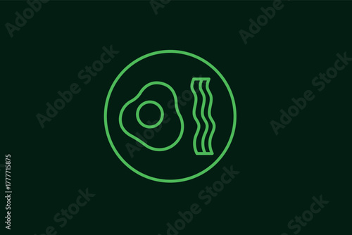 scrambled eggs and pork illustration in flat style design. Vector illustration.	