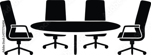 office meeting tables with chairs icon silhouette vector illustration