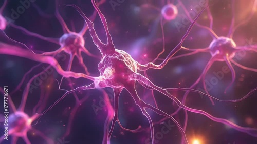 脳を彩る神経細胞ニューロンの発光が織り成す幻想的表現図