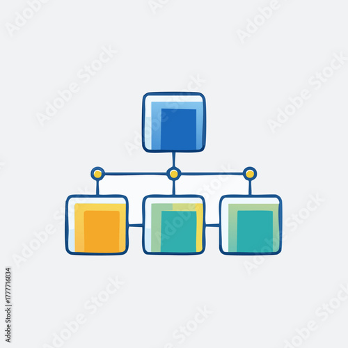 Hierarchical Structure with Connected Nodes and Colorful Squares.