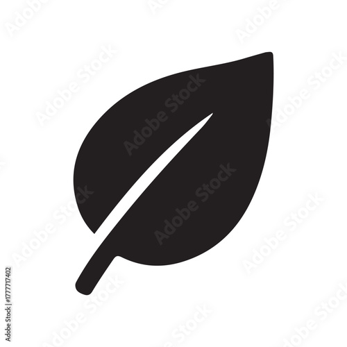 Stylized black leaf icon for nature, ecology, and environment design