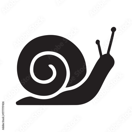 Snail icon silhouette; gastropod mollusk symbol; slow pace graphic.