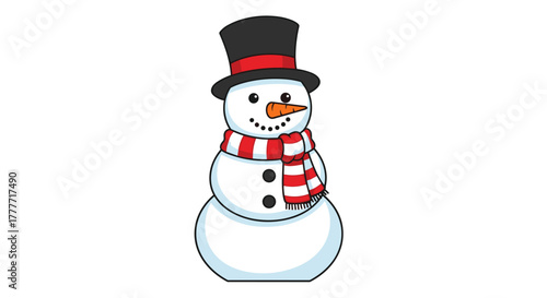Cute Snowman Illustration with Red Scarf and Black Hat for Winter Christmas Design